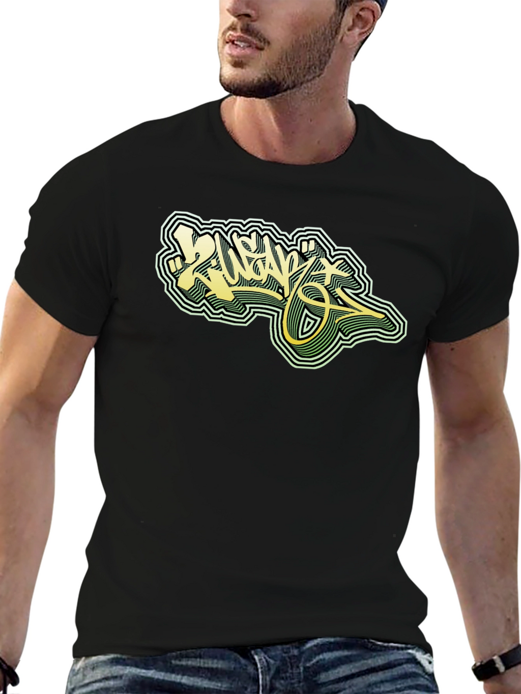 Cool Graphic Tee - Black T-Shirt with Graffiti Design