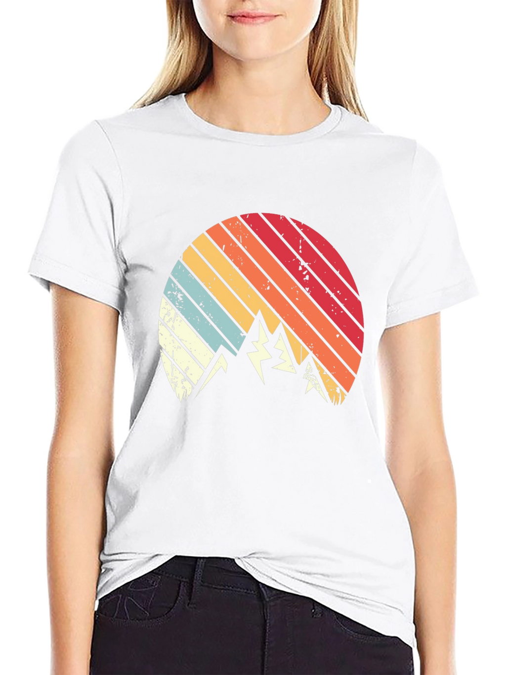 Retro Mountain Sunset Graphic Tee - Black Cotton Blend