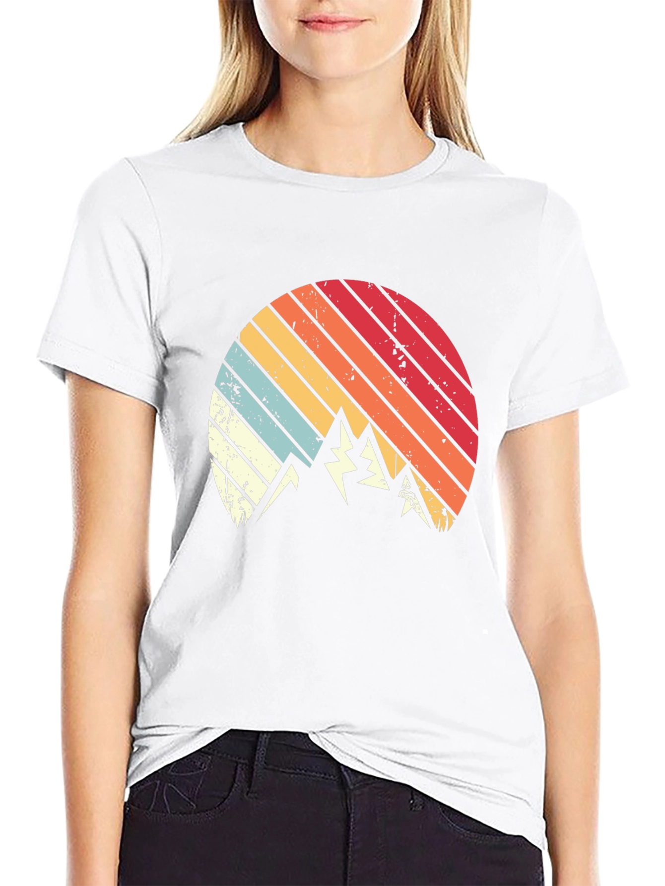 Retro Mountain Sunset Graphic Tee - Black Cotton Blend