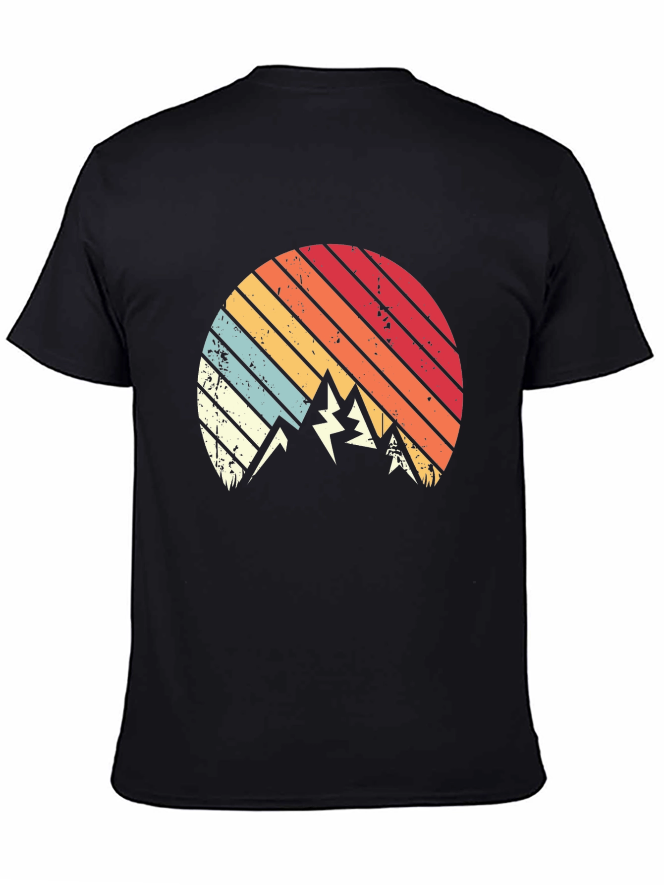Retro Mountain Sunset Graphic Tee - Black Cotton Blend