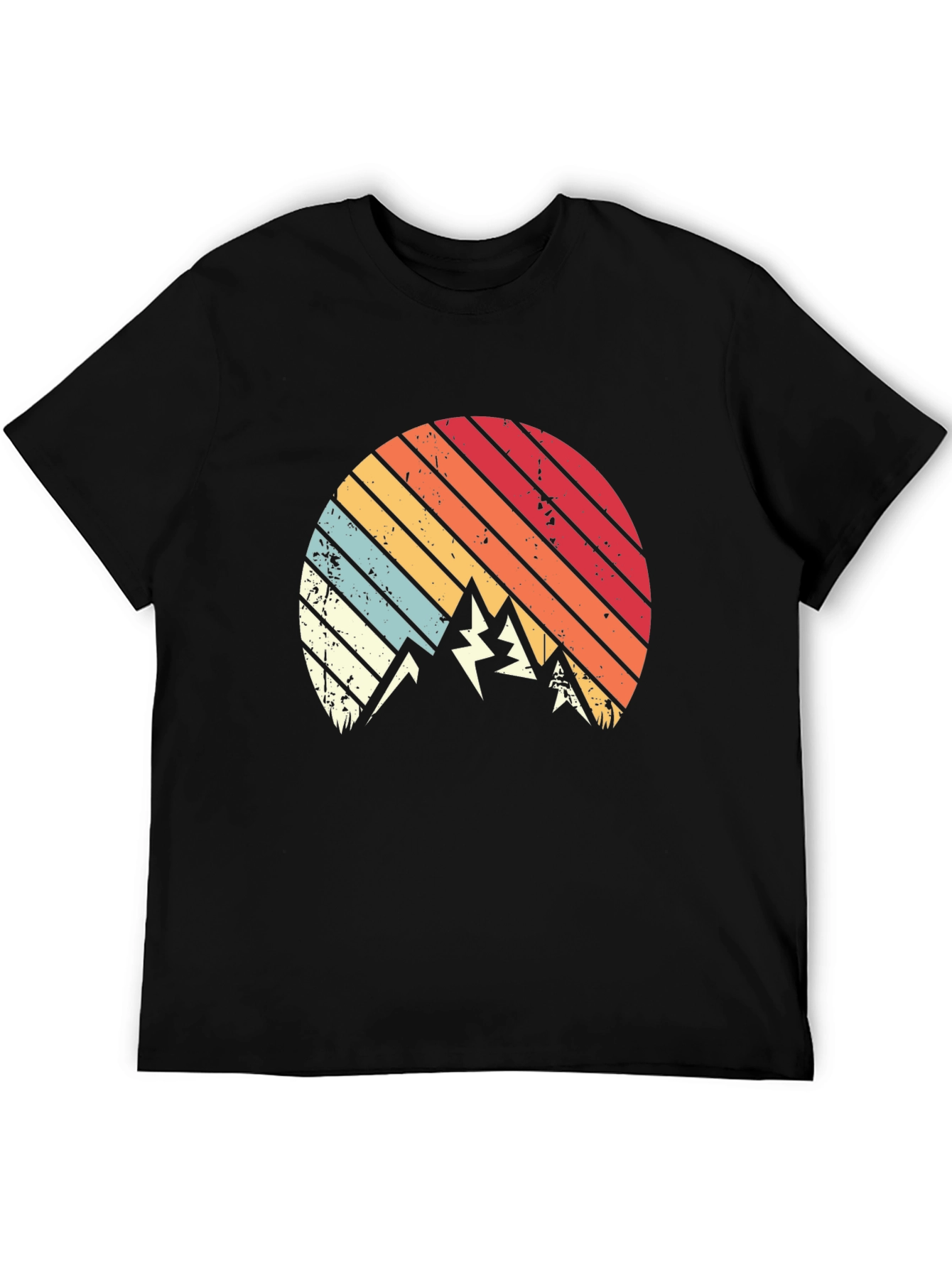 Retro Mountain Sunset Graphic Tee - Black Cotton Blend