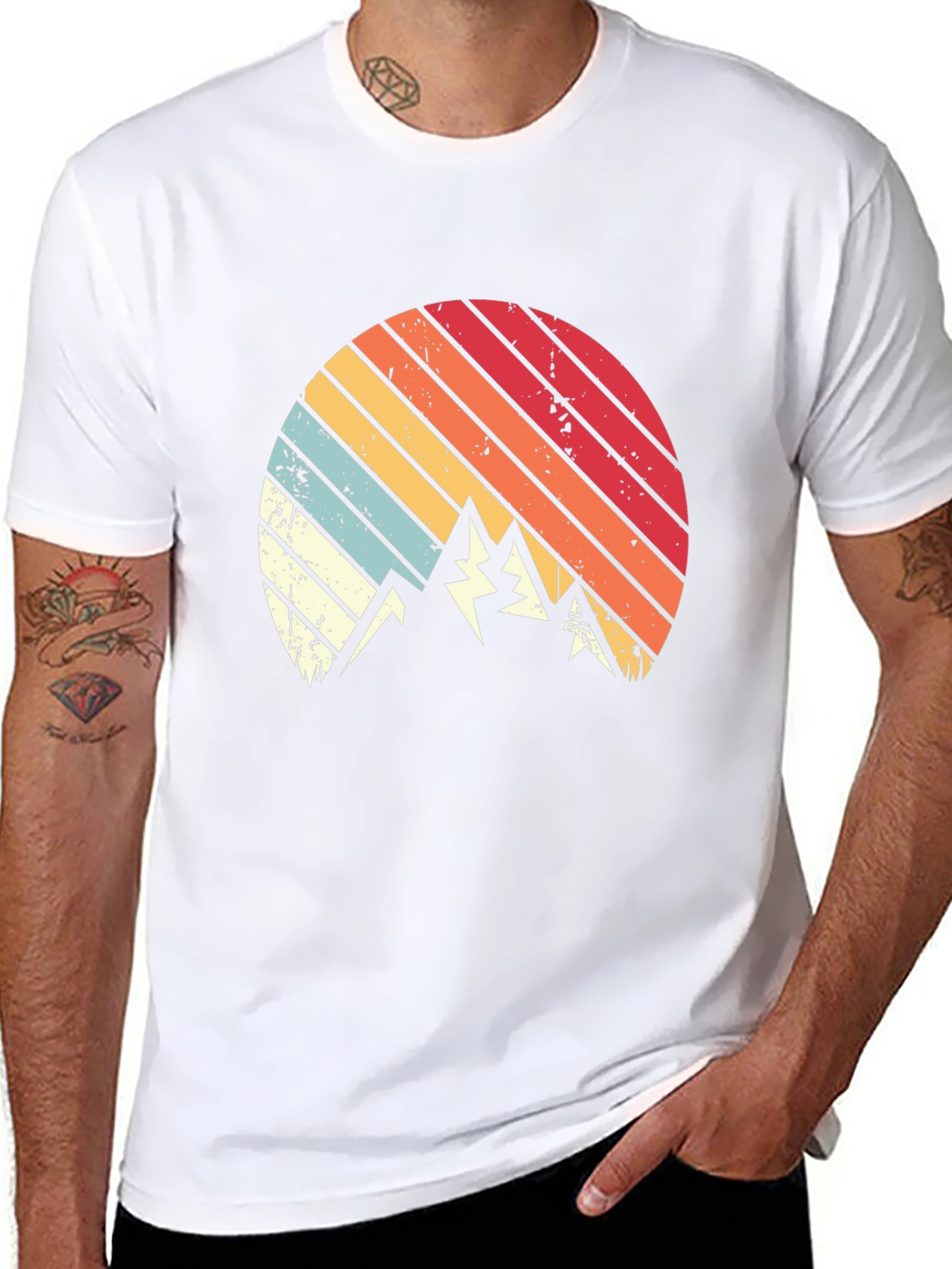 Retro Mountain Sunset Graphic Tee - Black Cotton Blend