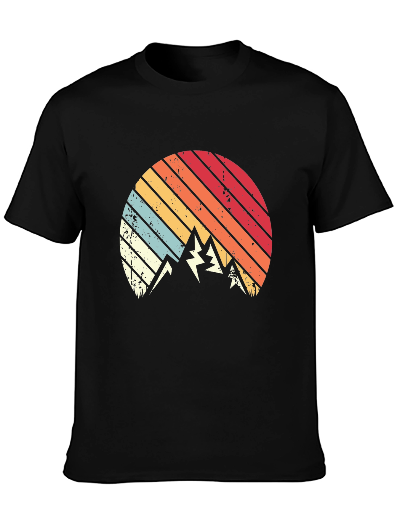 Retro Mountain Sunset Graphic Tee - Black Cotton Blend