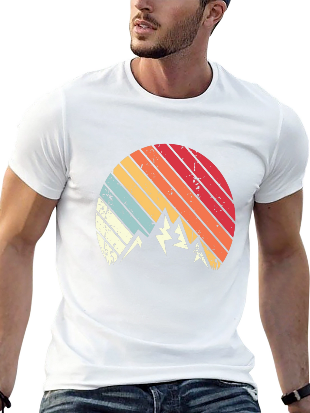 Retro Mountain Sunset Graphic Tee - Black Cotton Blend