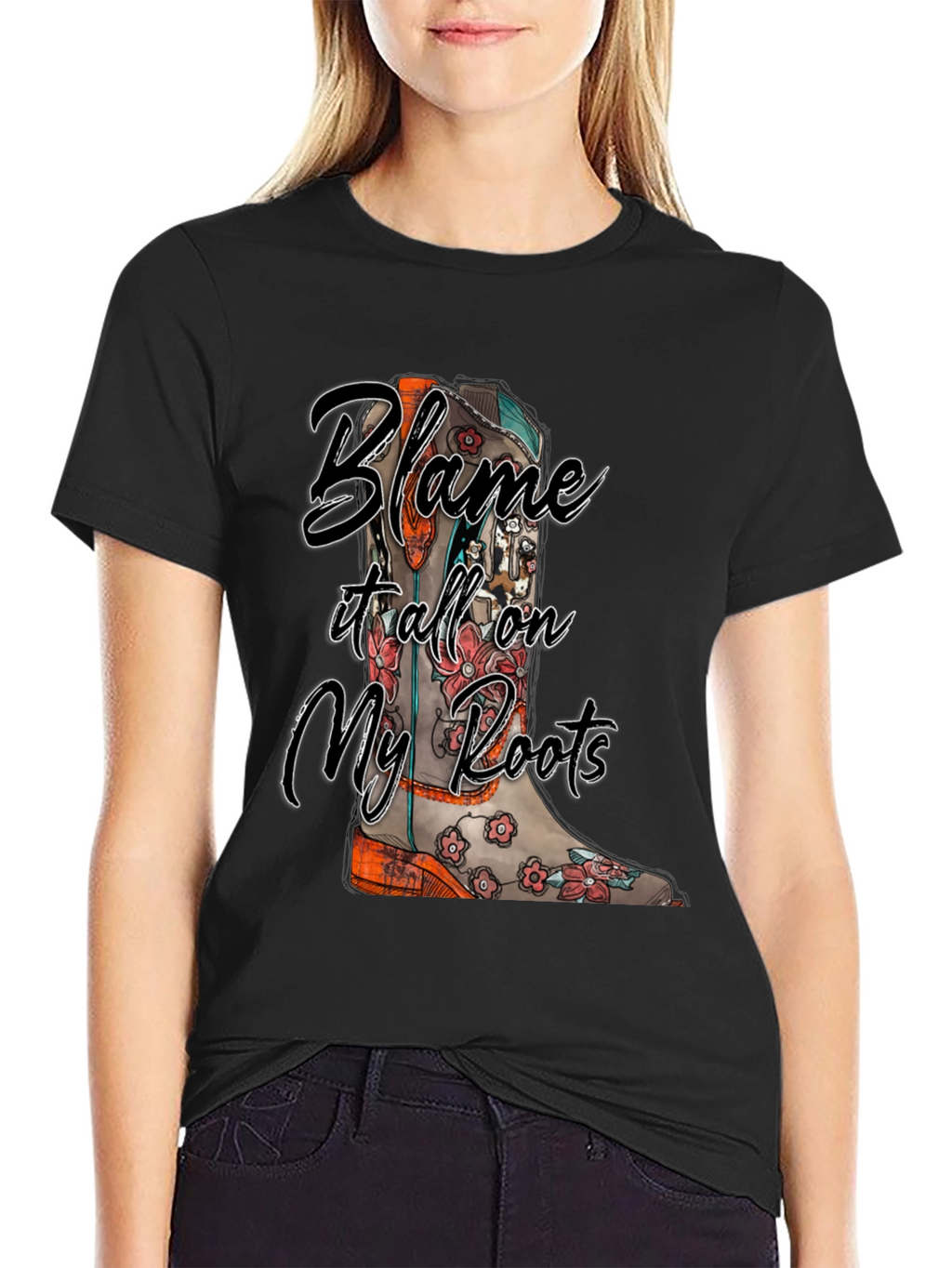 Blame It All On My Roots Black Graphic Tee