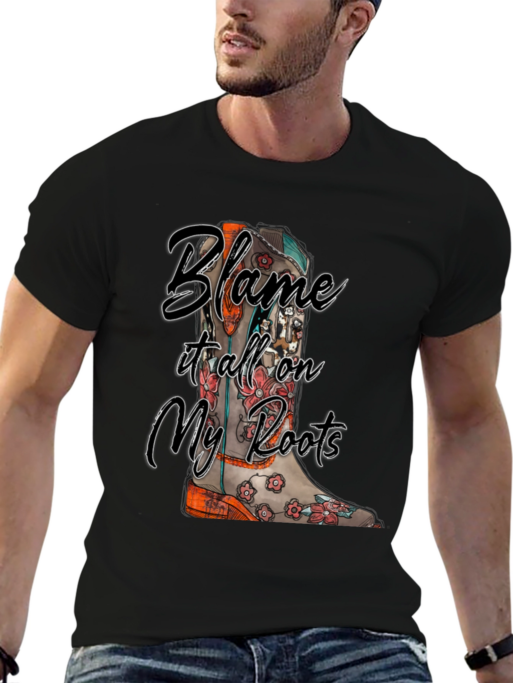 Blame It All On My Roots Black Graphic Tee