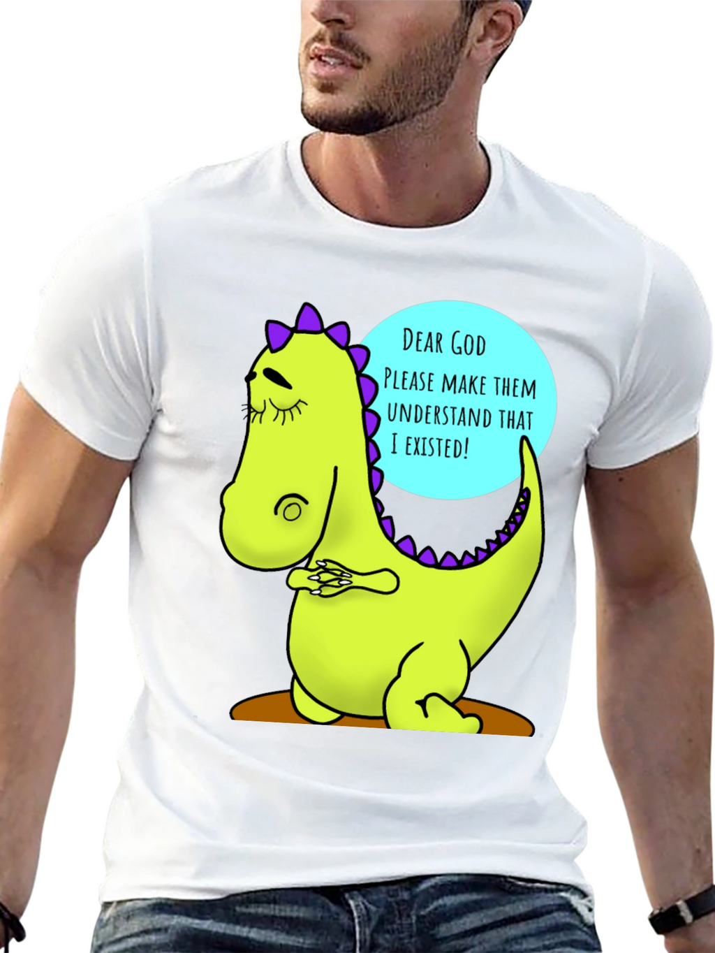 Dino Prayer Graphic Tee - Funny Existential Humor