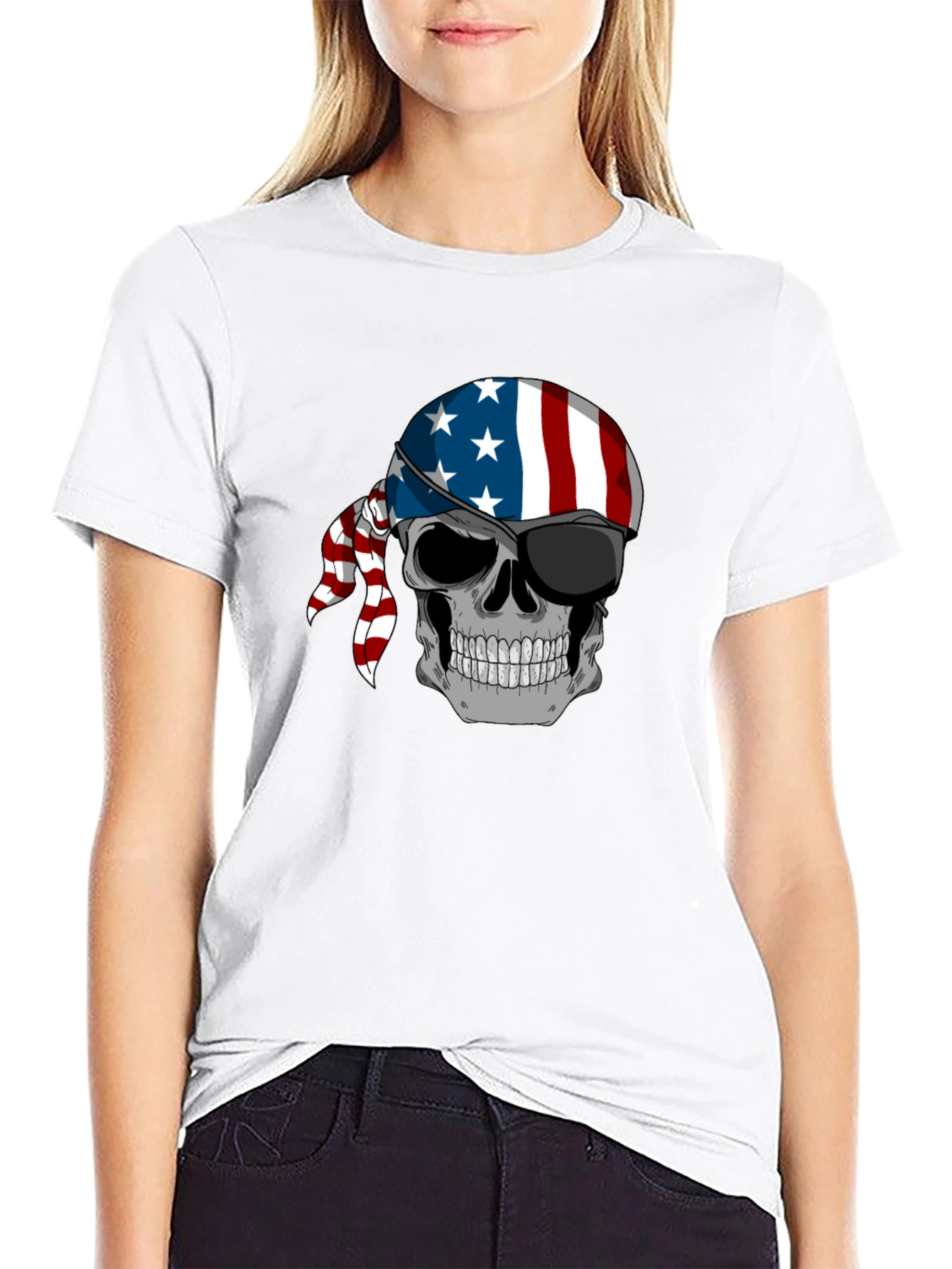 American Flag Skull Graphic T-Shirt