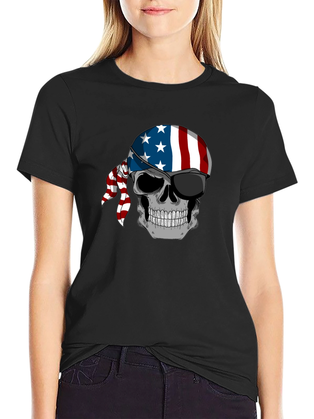 American Flag Skull Graphic T-Shirt