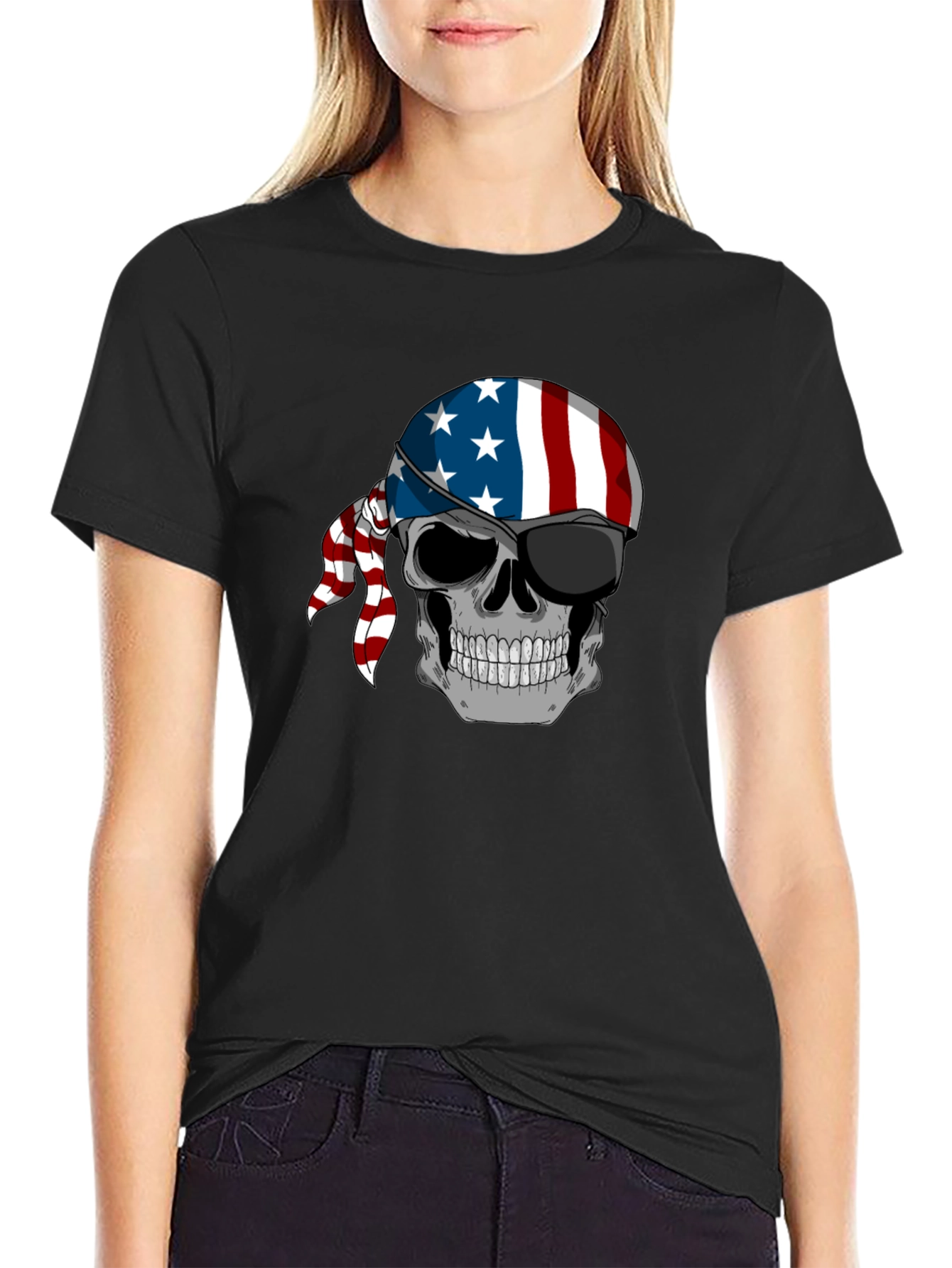 American Flag Skull Graphic T-Shirt