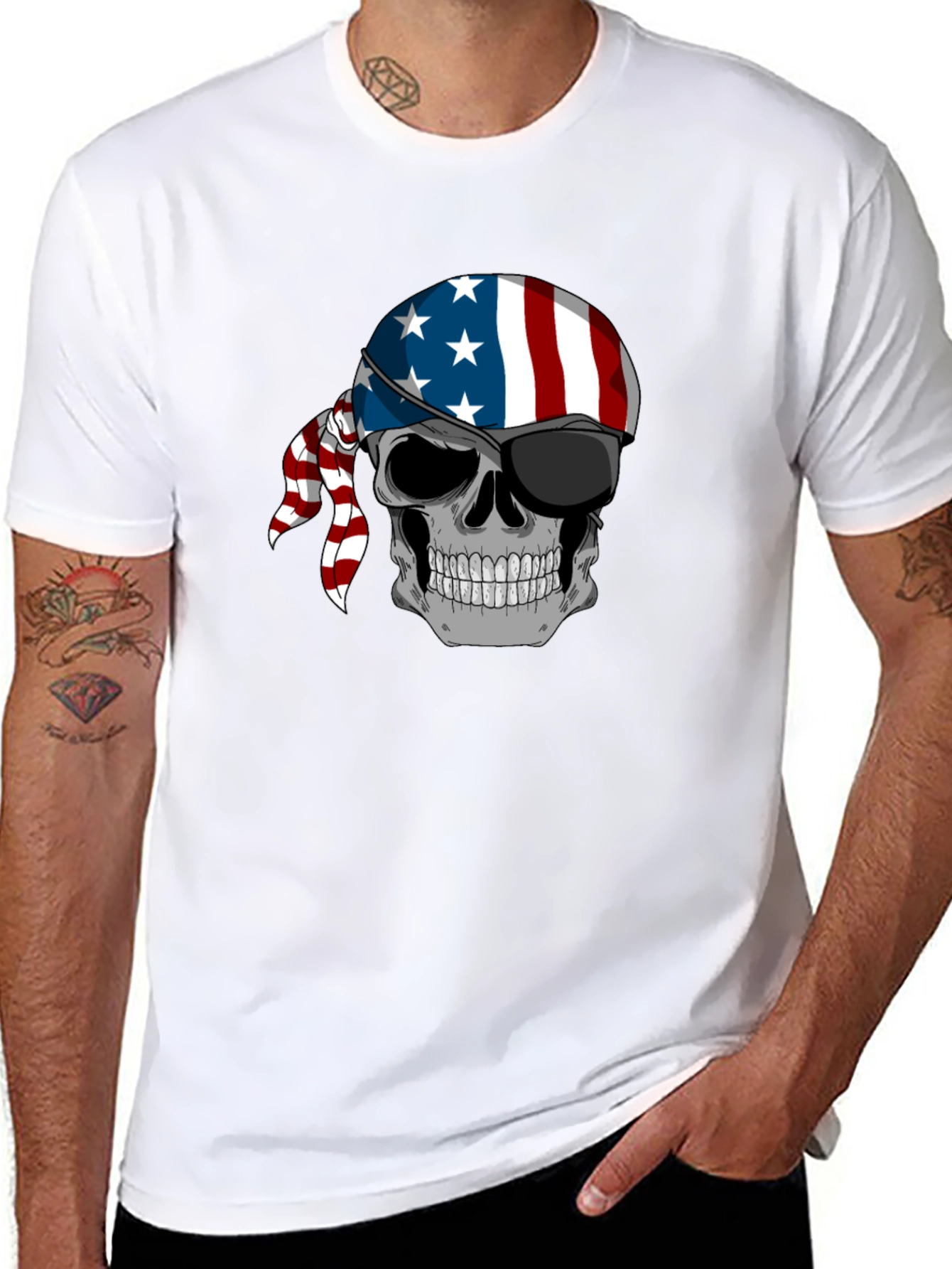American Flag Skull Graphic T-Shirt