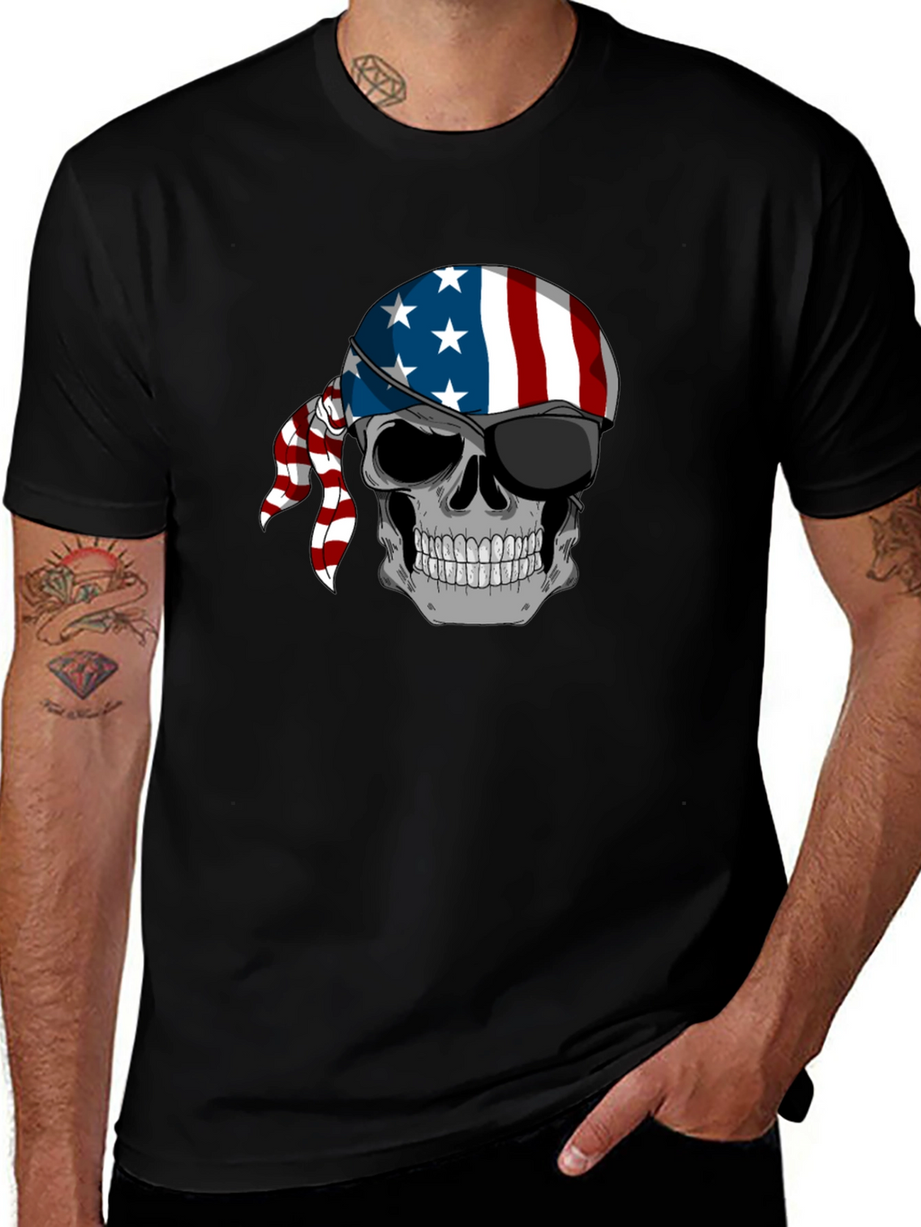 American Flag Skull Graphic T-Shirt