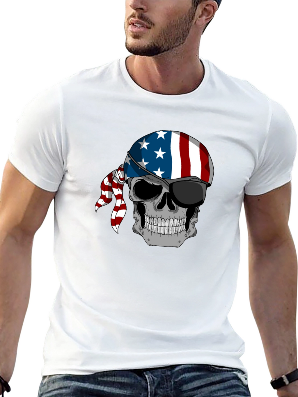 American Flag Skull Graphic T-Shirt