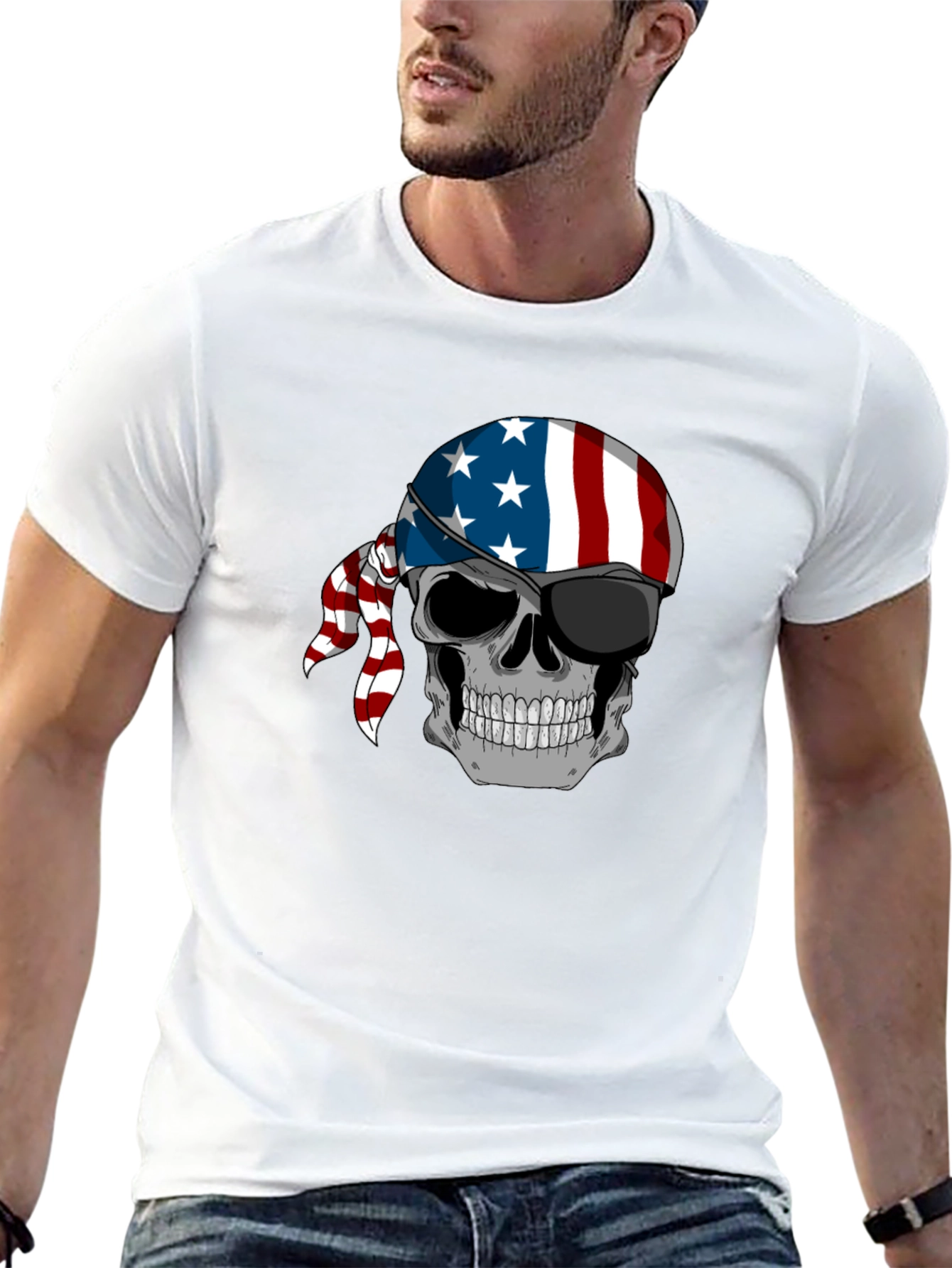 American Flag Skull Graphic T-Shirt