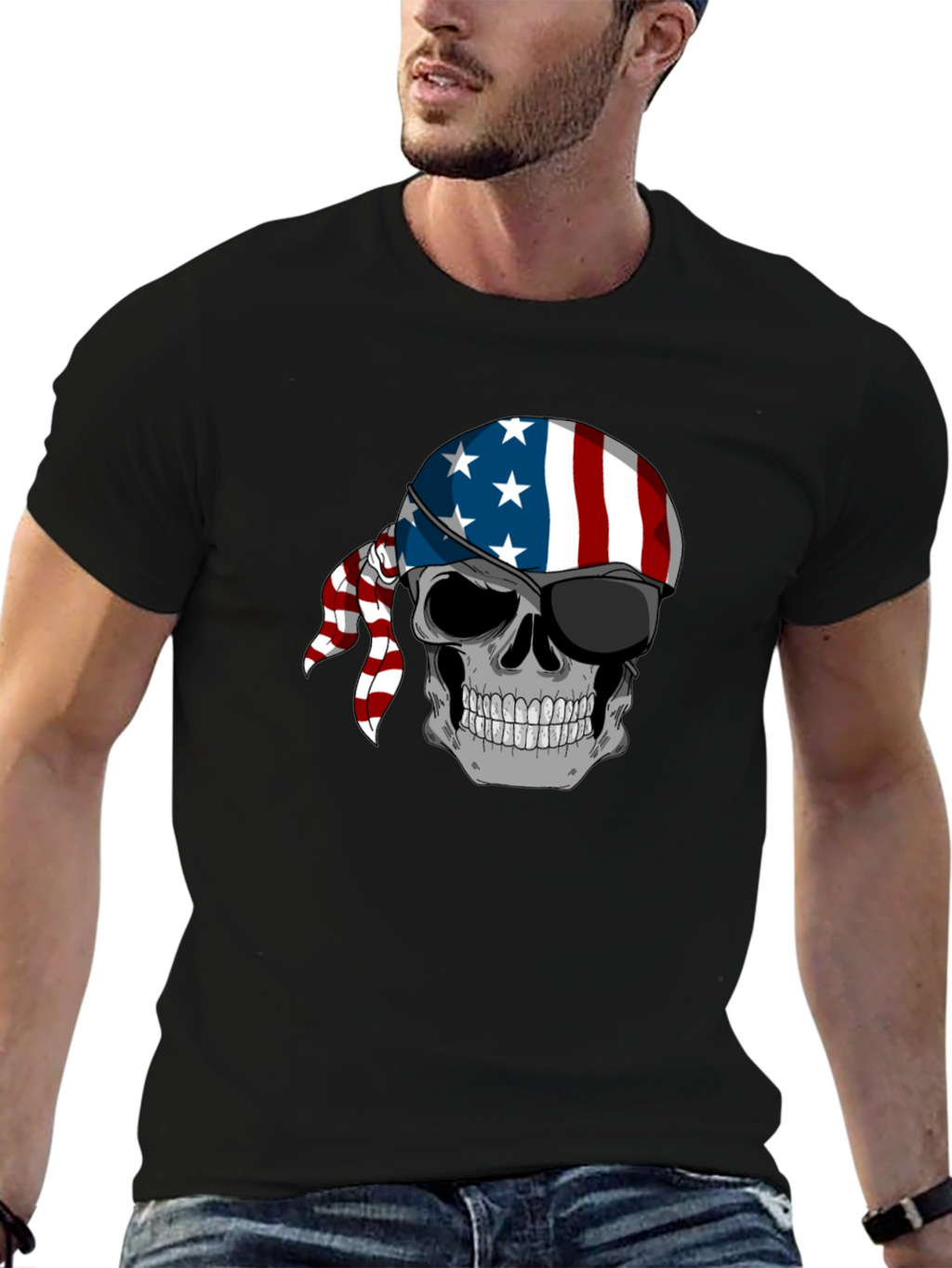 American Flag Skull Graphic T-Shirt