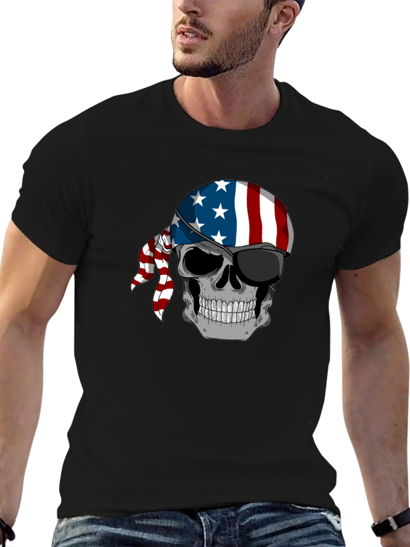 American Flag Skull Graphic T-Shirt