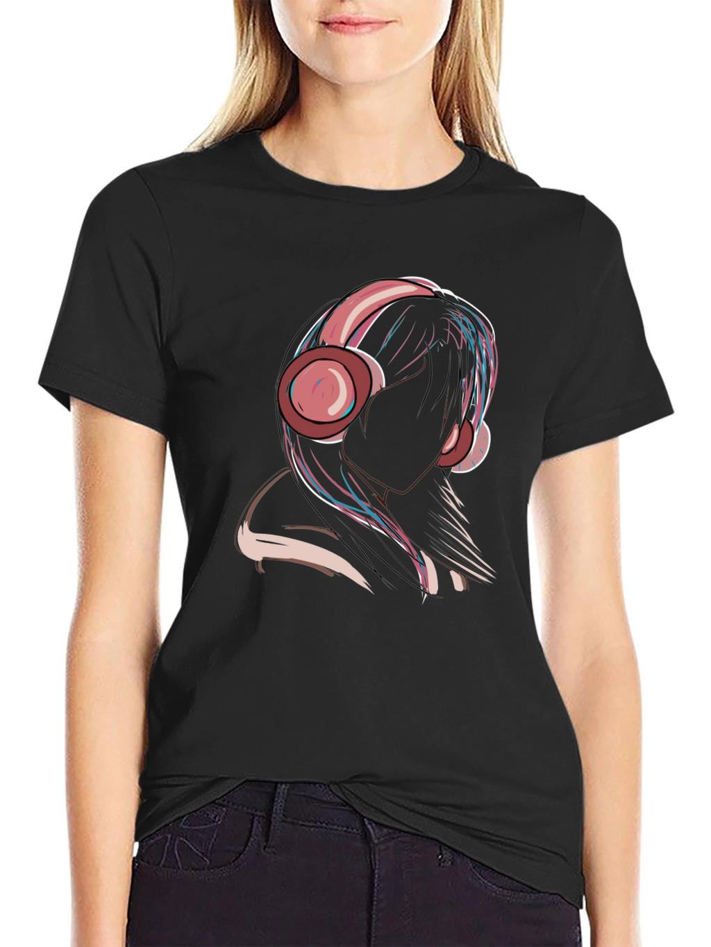 Headphones Girl Graphic Tee - Trendy & Unique