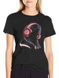 Headphones Girl Graphic Tee - Trendy & Unique