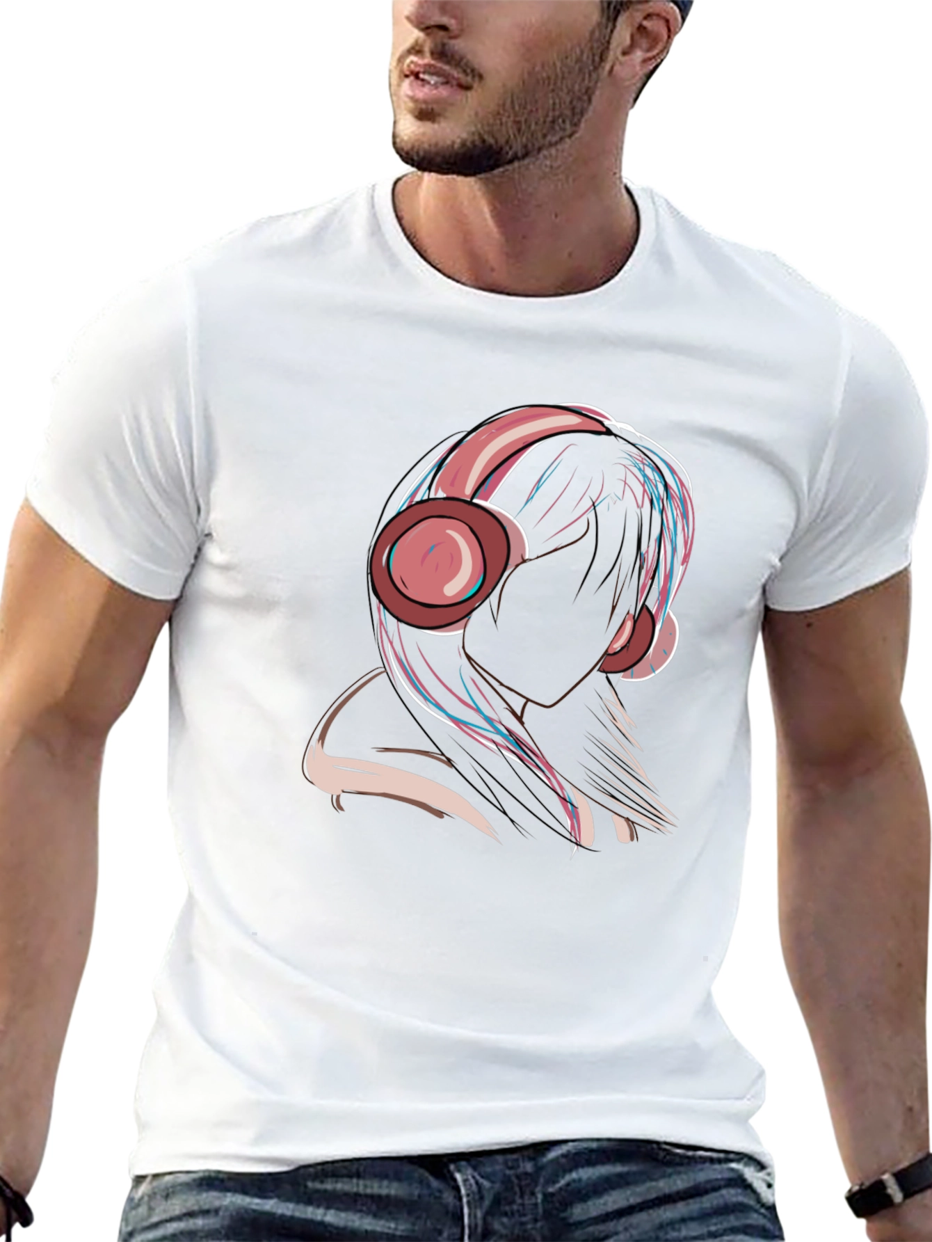 Headphones Girl Graphic Tee - Trendy & Unique