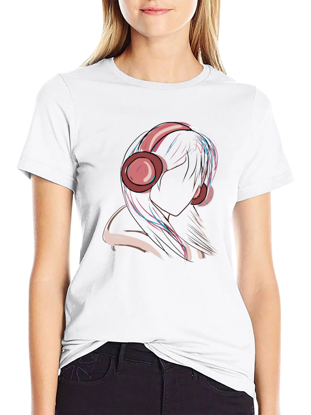 Headphones Girl Graphic Tee - Trendy & Unique