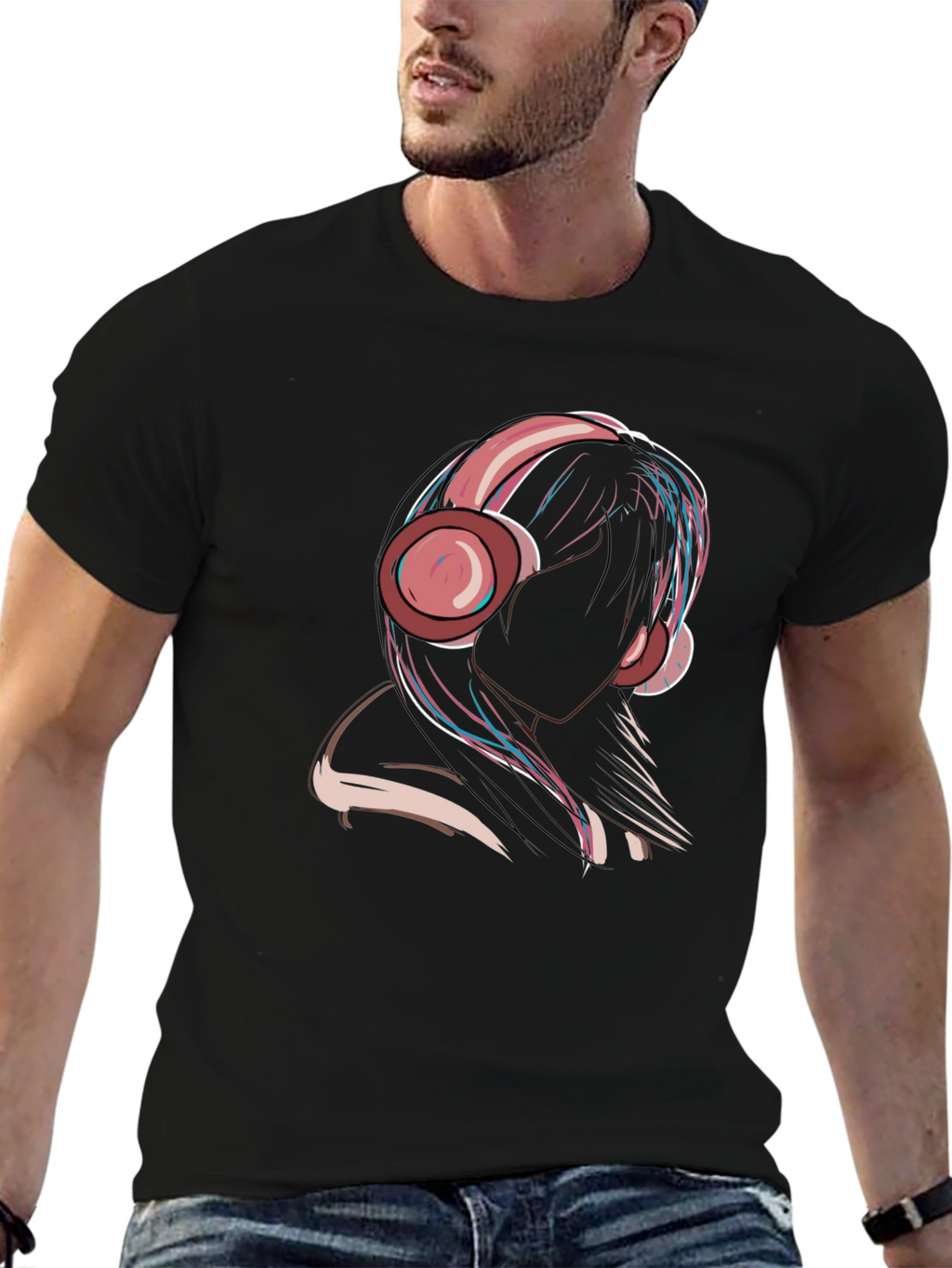 Headphones Girl Graphic Tee - Trendy & Unique