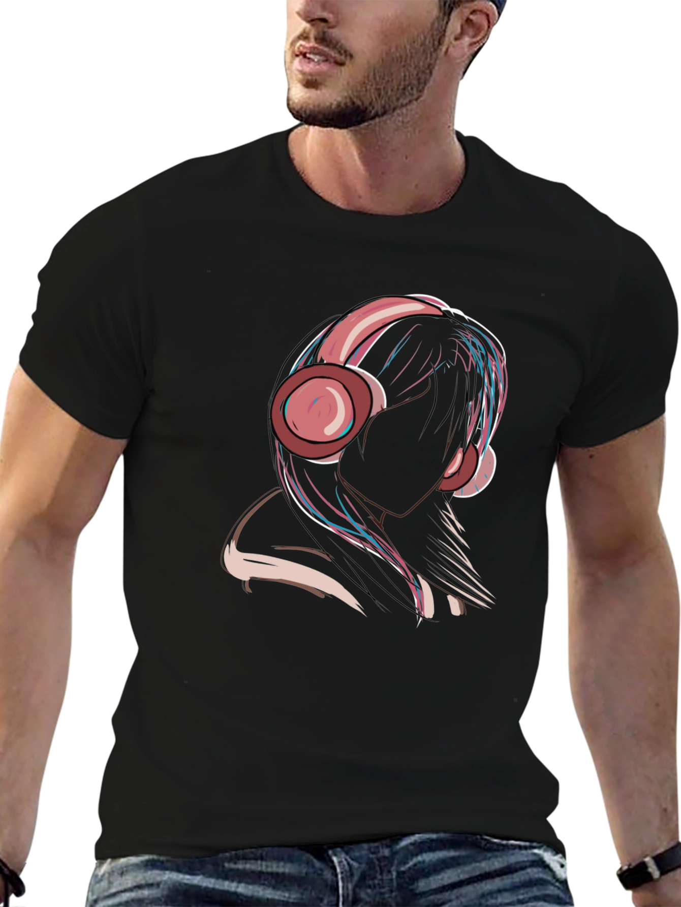 Headphones Girl Graphic Tee - Trendy & Unique