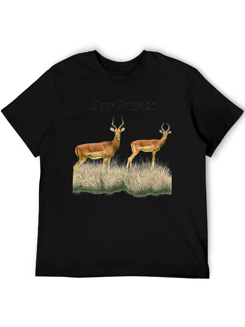 Deer Friends Graphic Tee - Black Casual T-Shirt