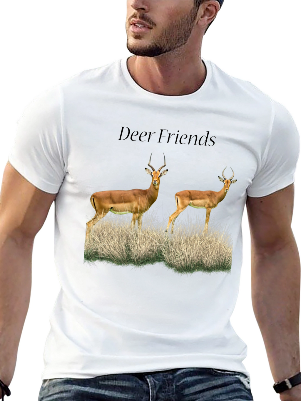Deer Friends Graphic Tee - Black Casual T-Shirt