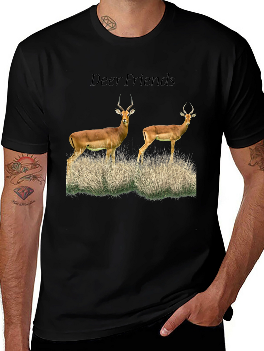 Deer Friends Graphic Tee - Black Casual T-Shirt