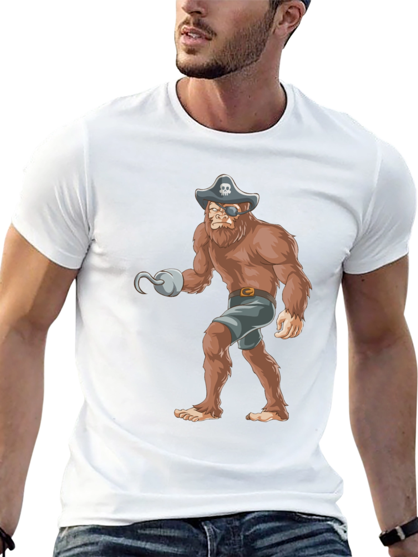 Pirate Bigfoot Graphic Tee - Black Cotton T-Shirt