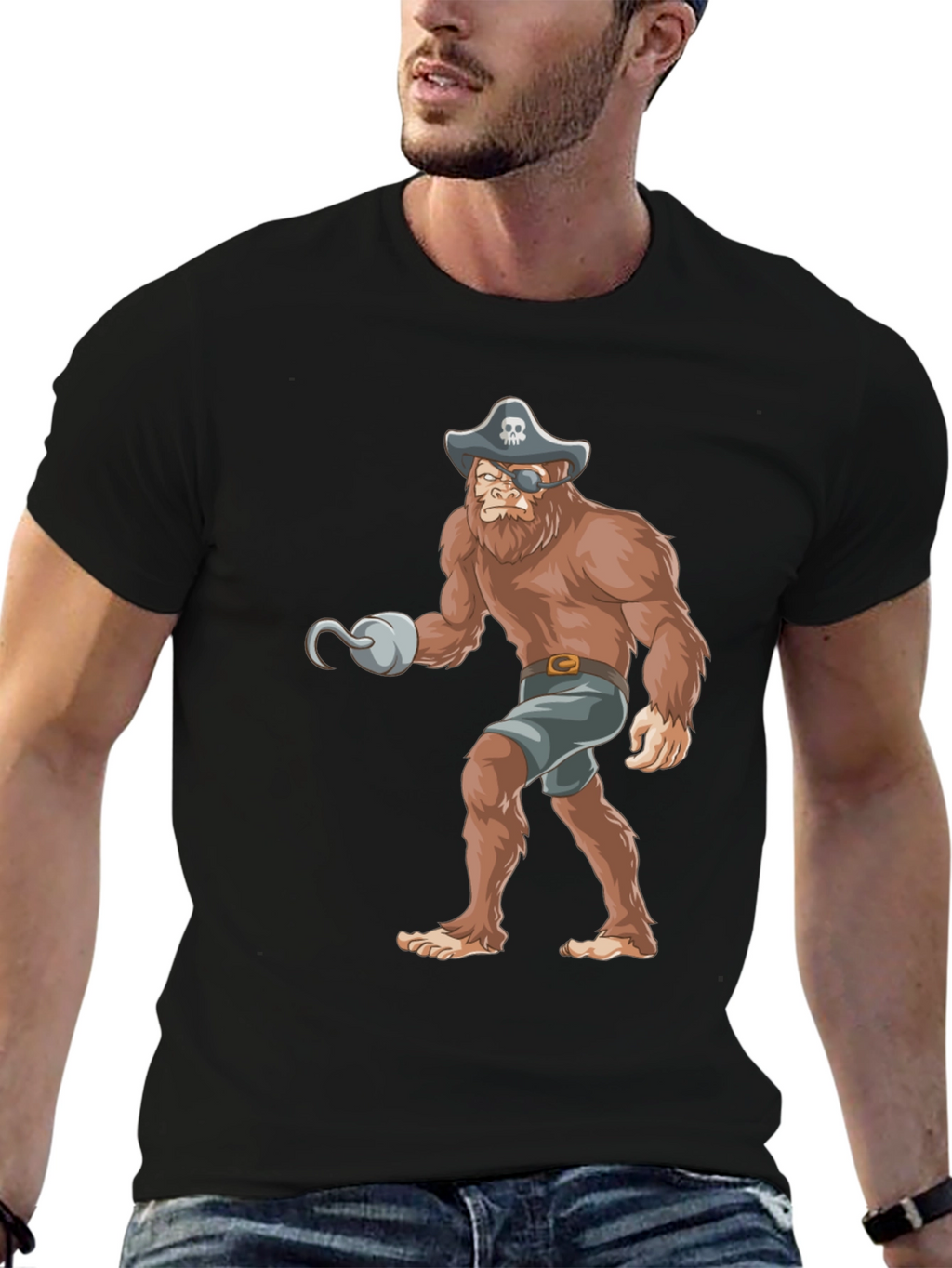 Pirate Bigfoot Graphic Tee - Black Cotton T-Shirt