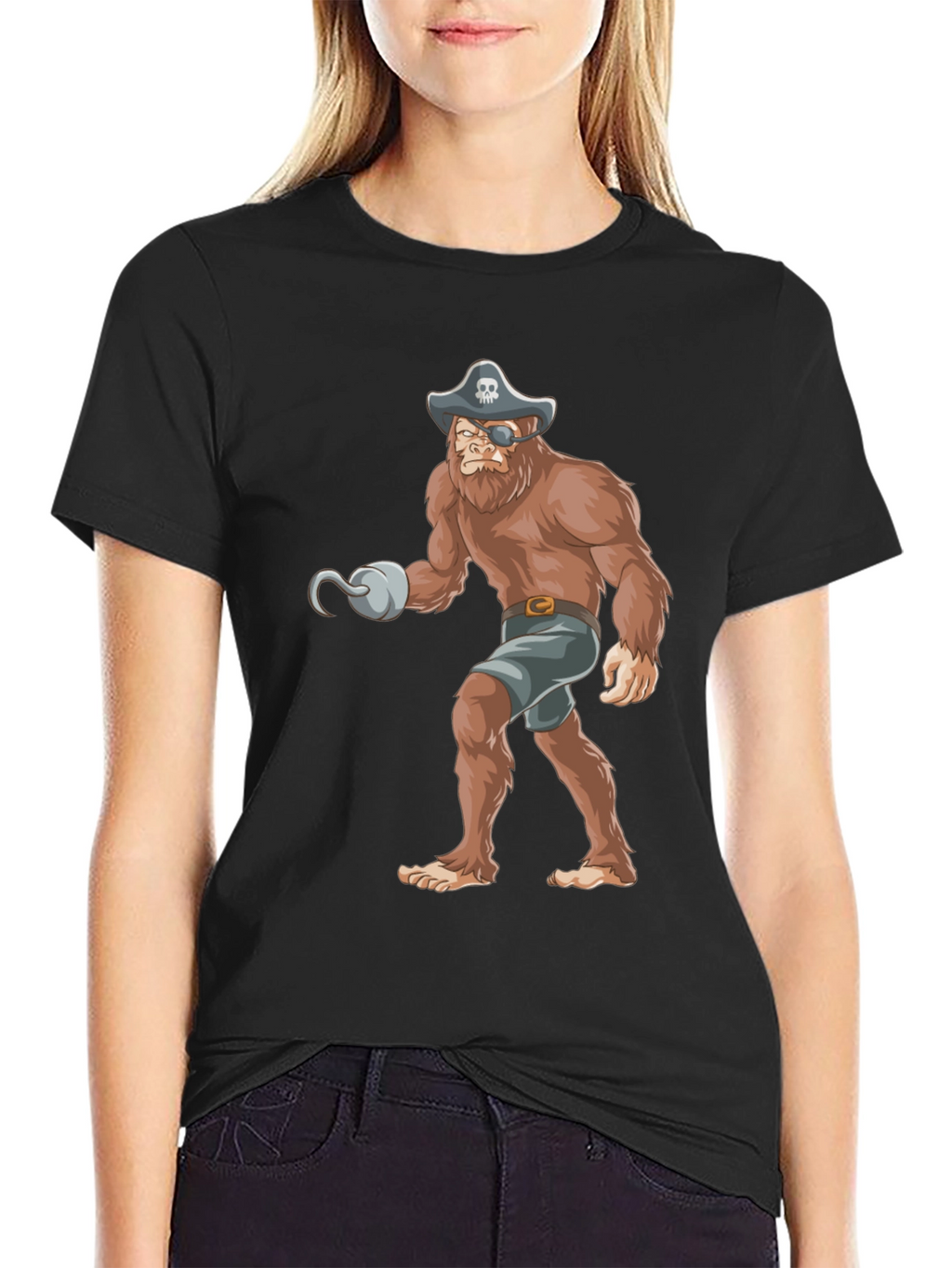 Pirate Bigfoot Graphic Tee - Black Cotton T-Shirt