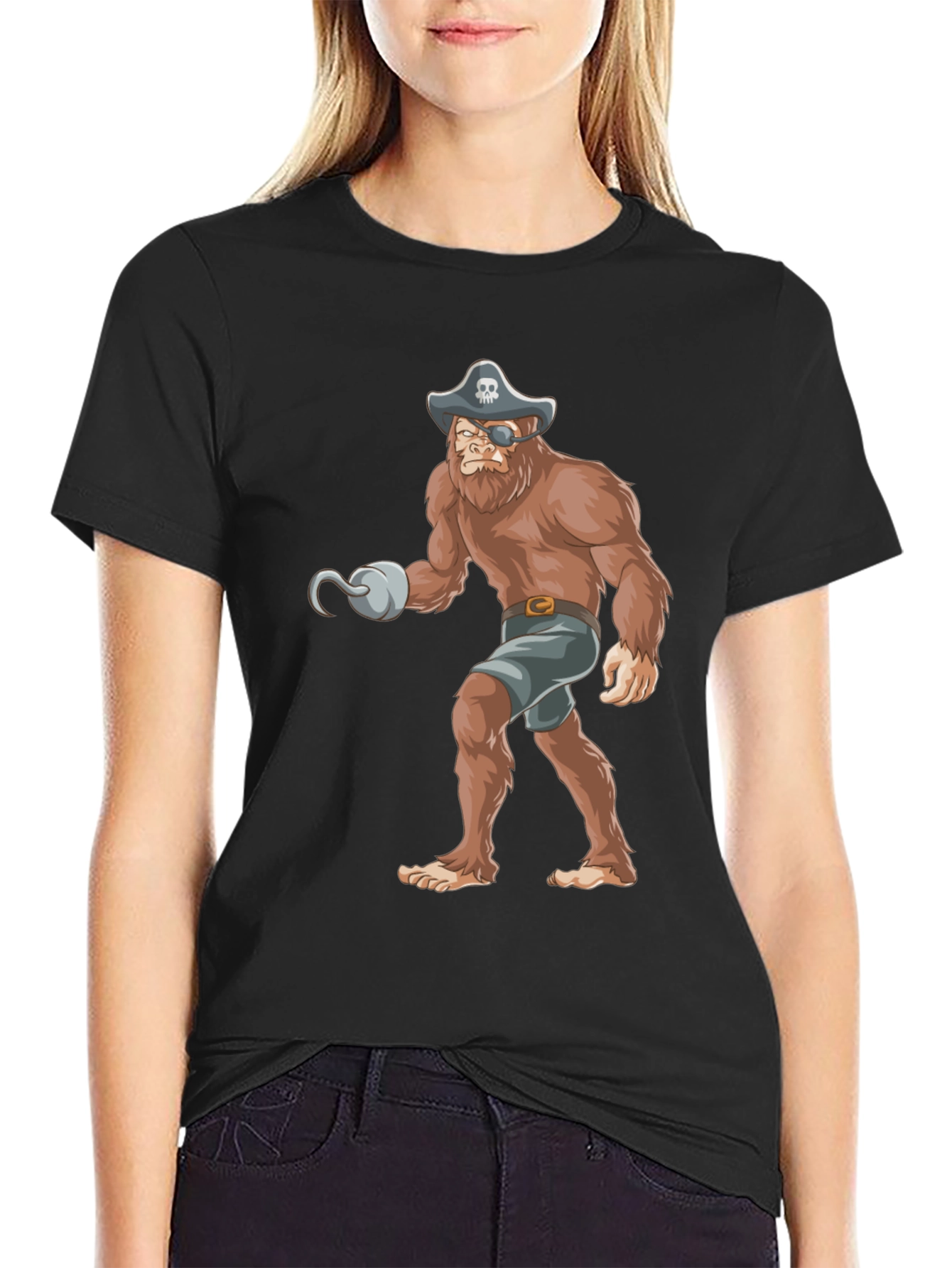 Pirate Bigfoot Graphic Tee - Black Cotton T-Shirt