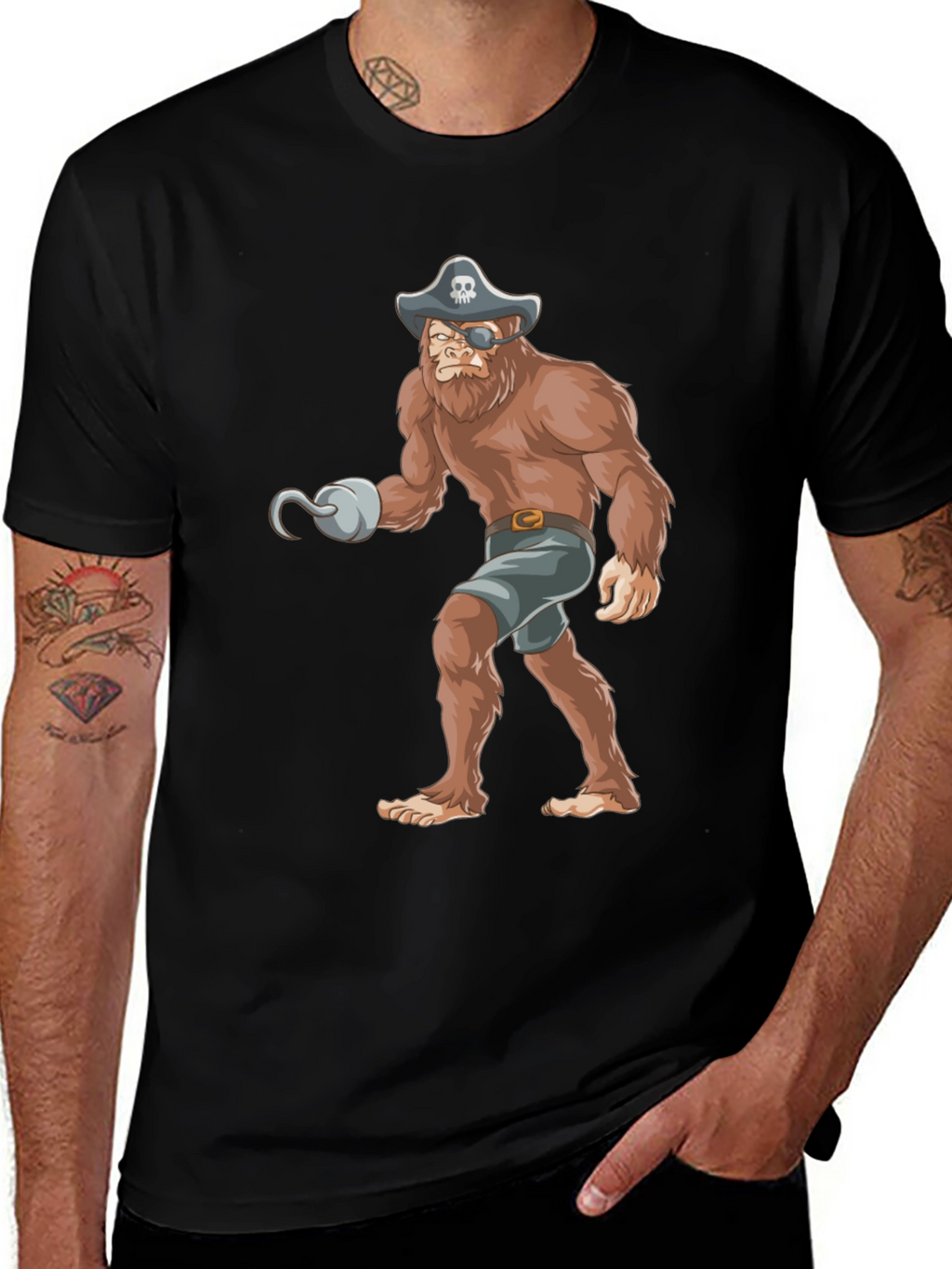 Pirate Bigfoot Graphic Tee - Black Cotton T-Shirt