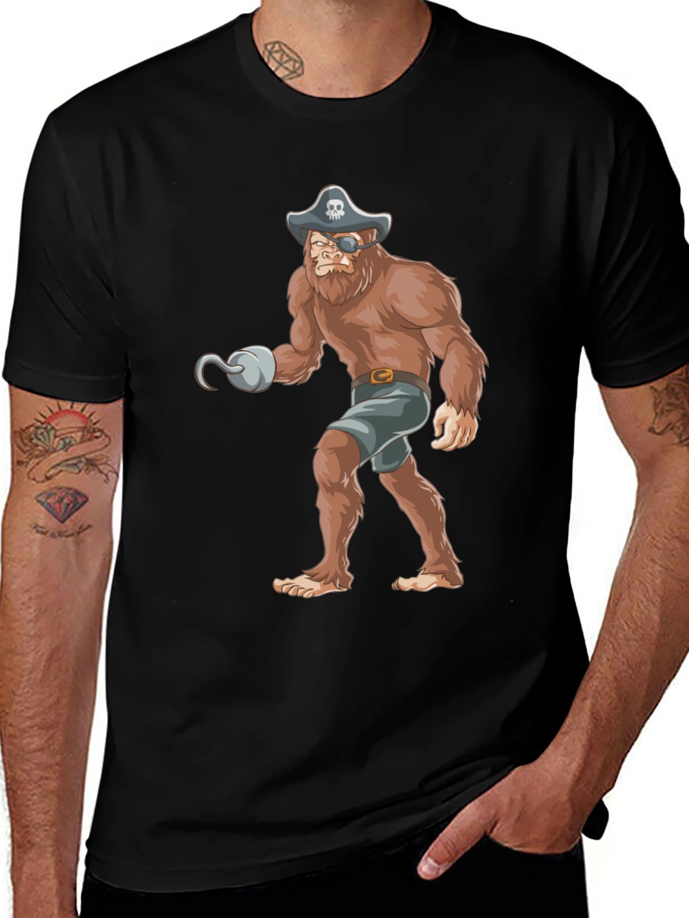 Pirate Bigfoot Graphic Tee - Black Cotton T-Shirt