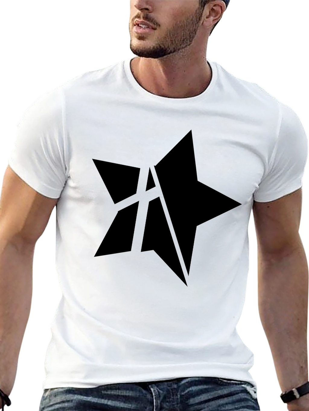 Mens Black Star Graphic Tee - Casual Style