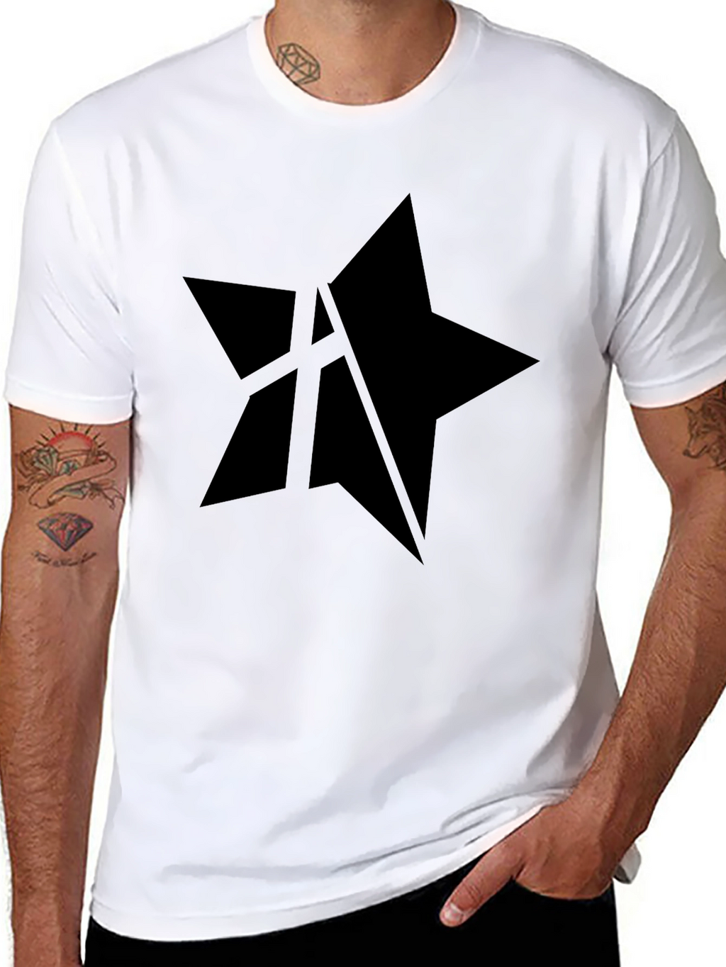 Mens Black Star Graphic Tee - Casual Style