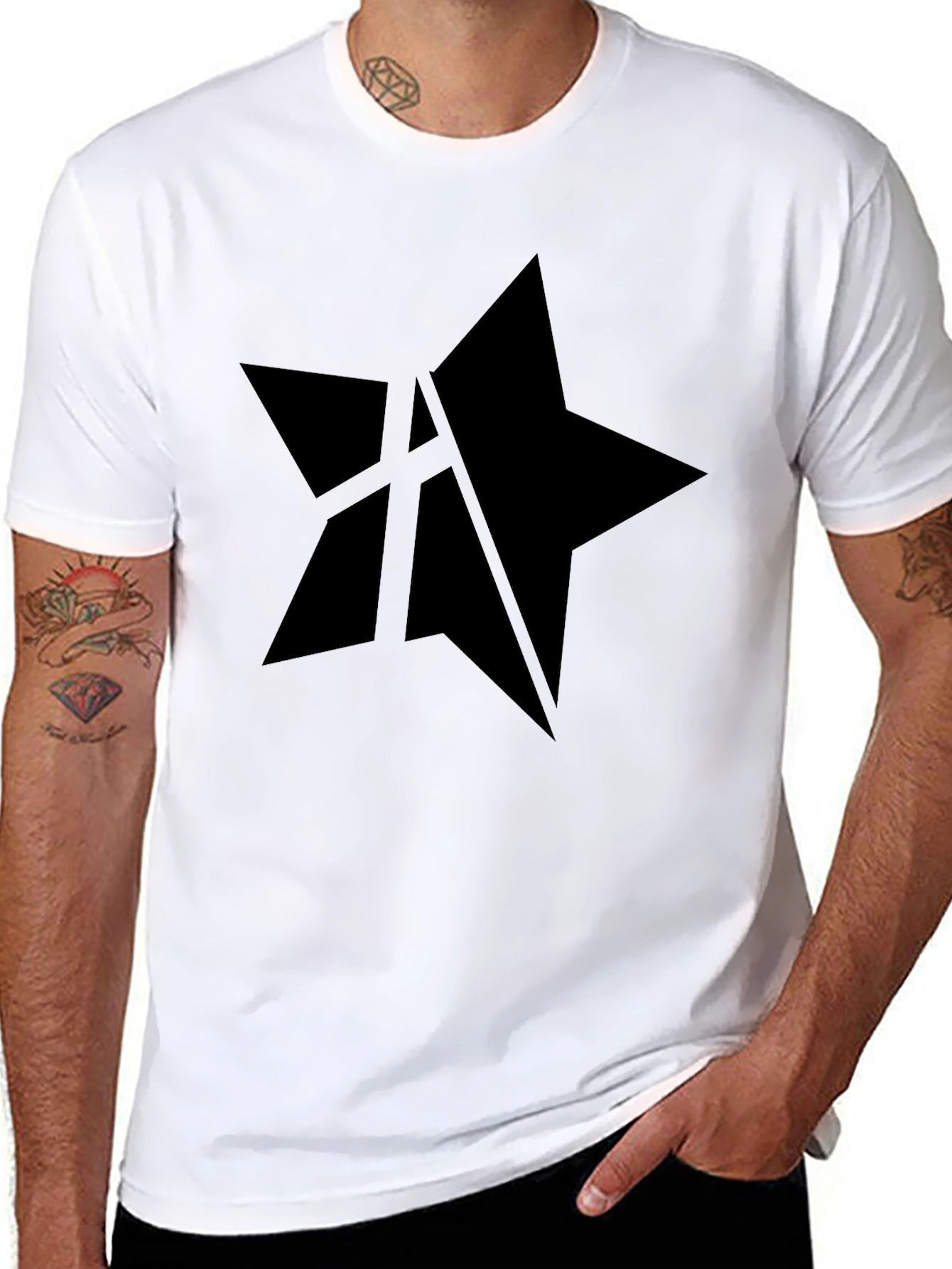 Mens Black Star Graphic Tee - Casual Style