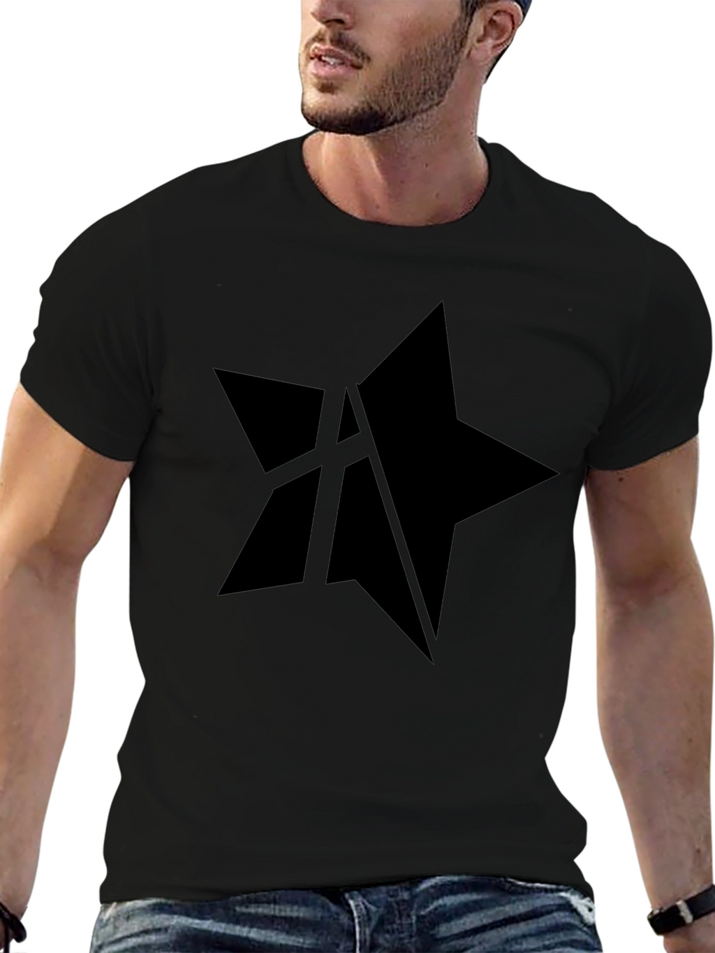 Mens Black Star Graphic Tee - Casual Style