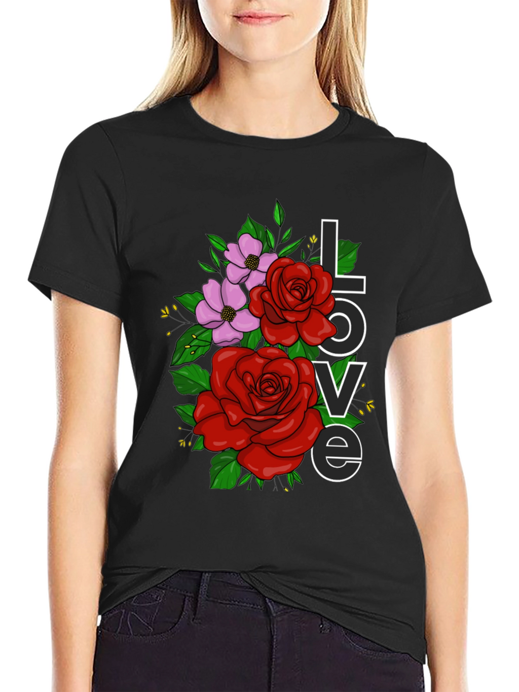 Floral Love Graphic T-Shirt - Black