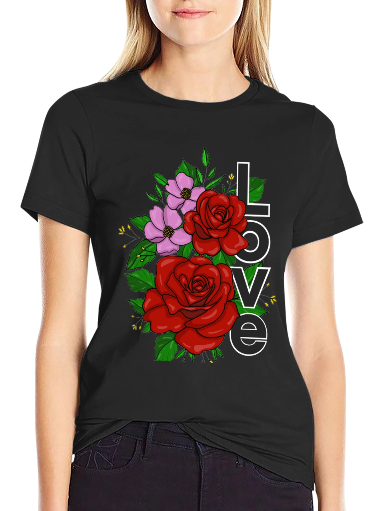 Floral Love Graphic T-Shirt - Black