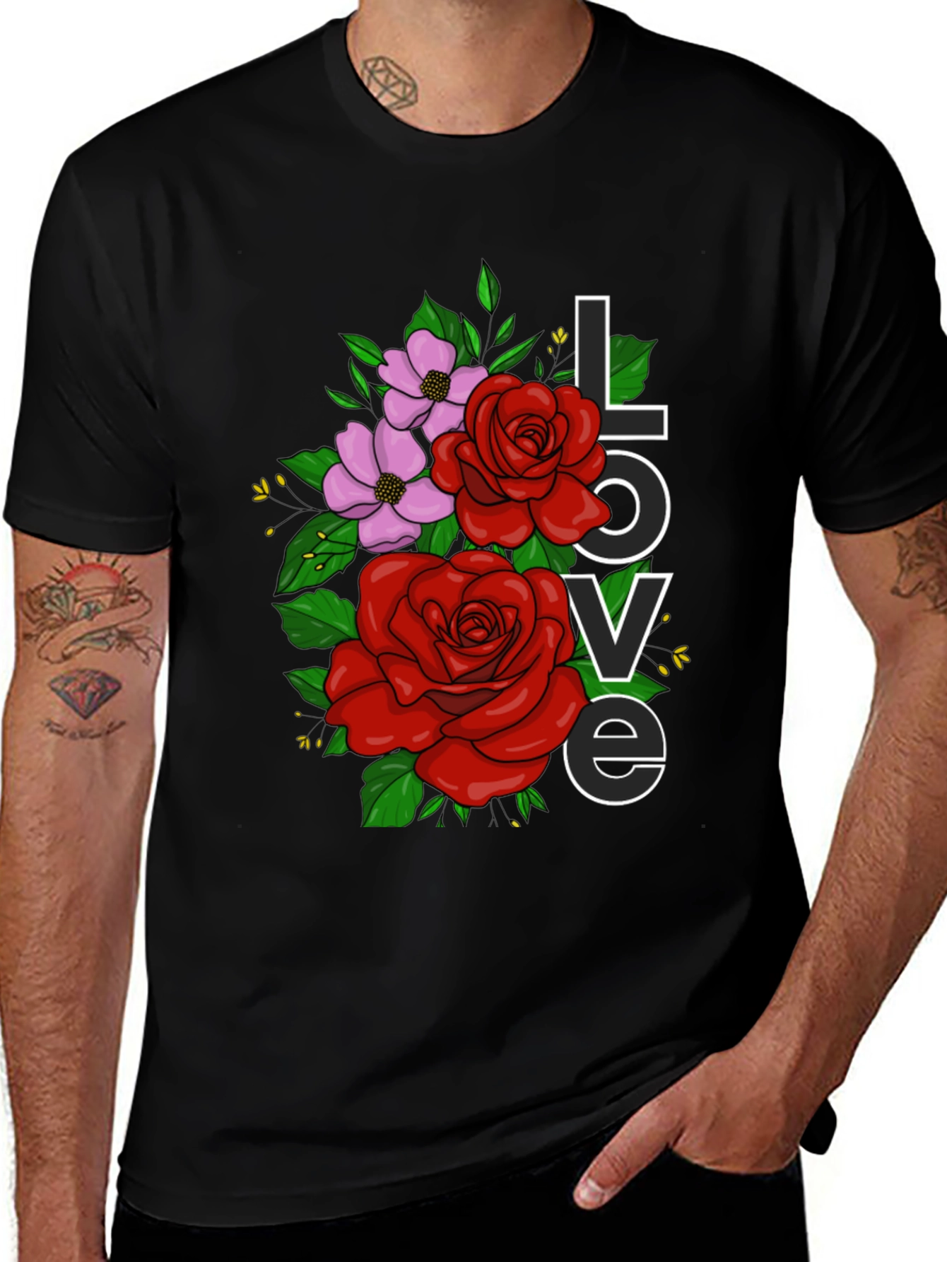 Floral Love Graphic T-Shirt - Black