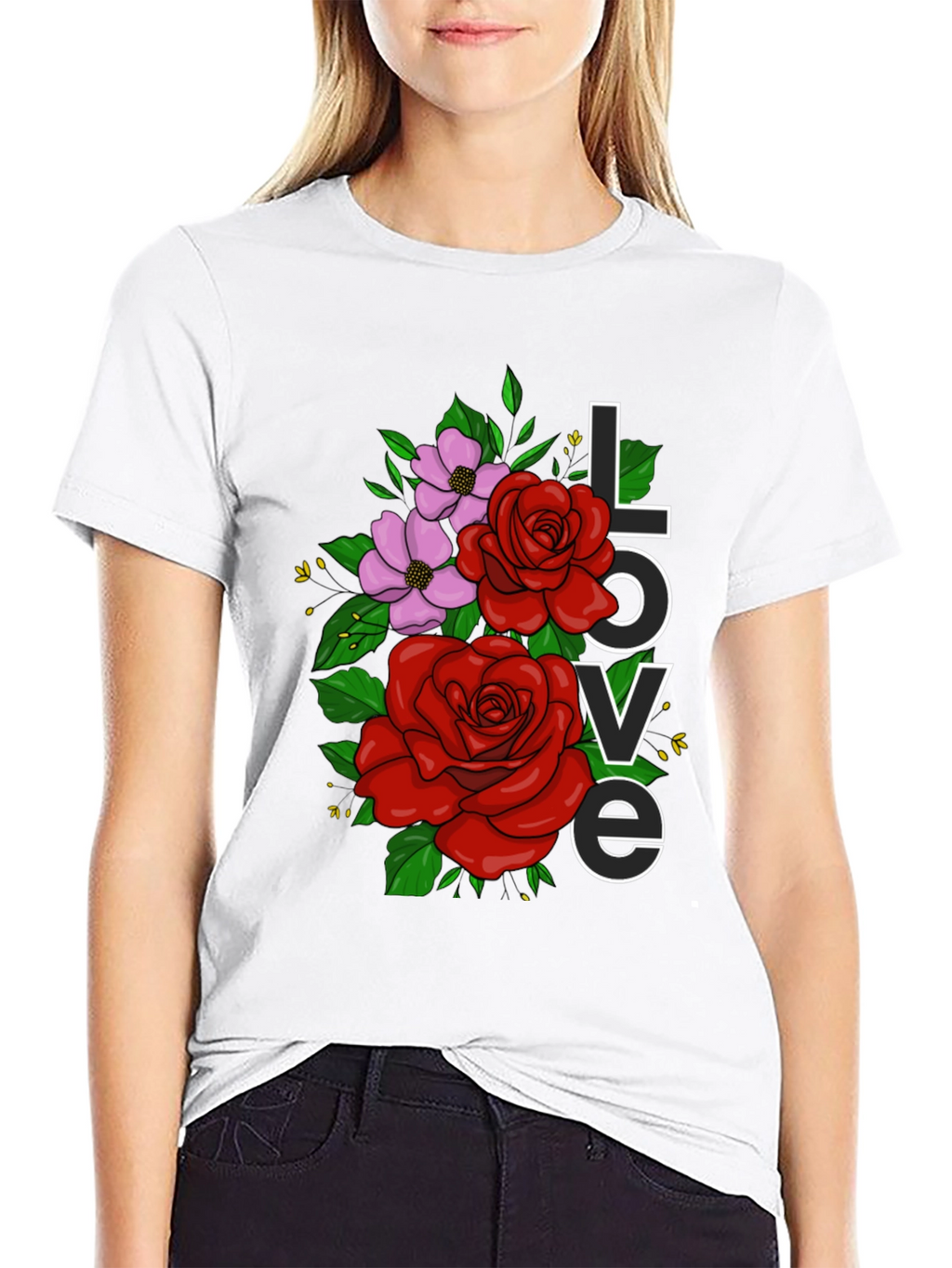 Floral Love Graphic T-Shirt - Black