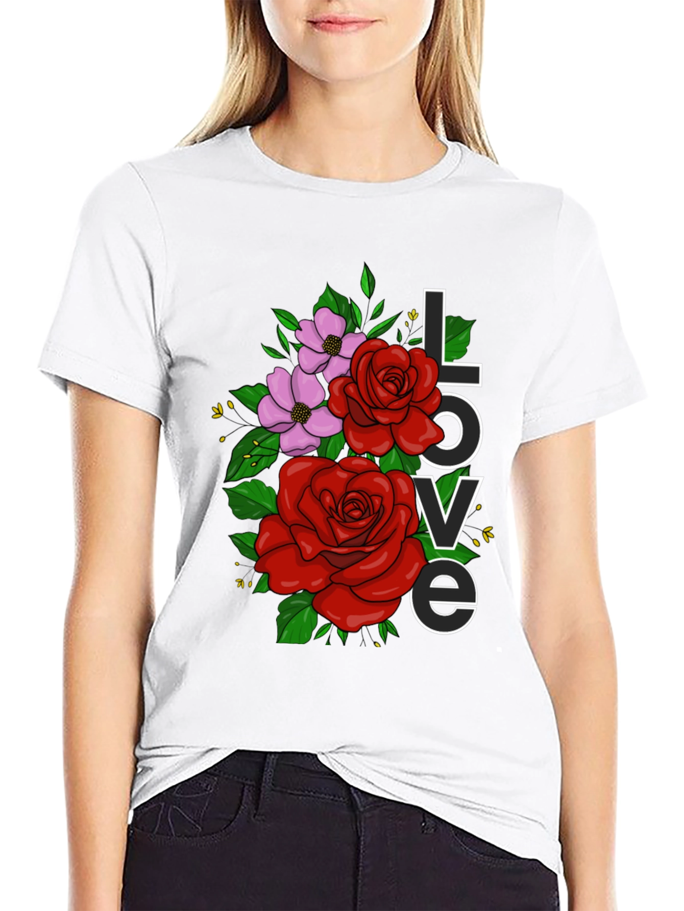 Floral Love Graphic T-Shirt - Black