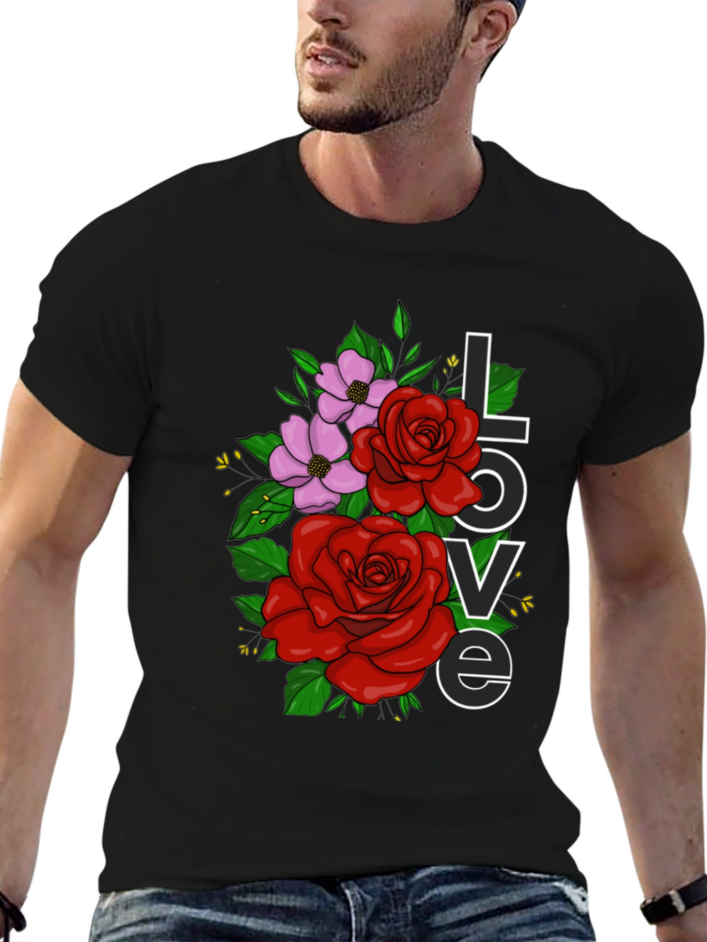 Floral Love Graphic T-Shirt - Black