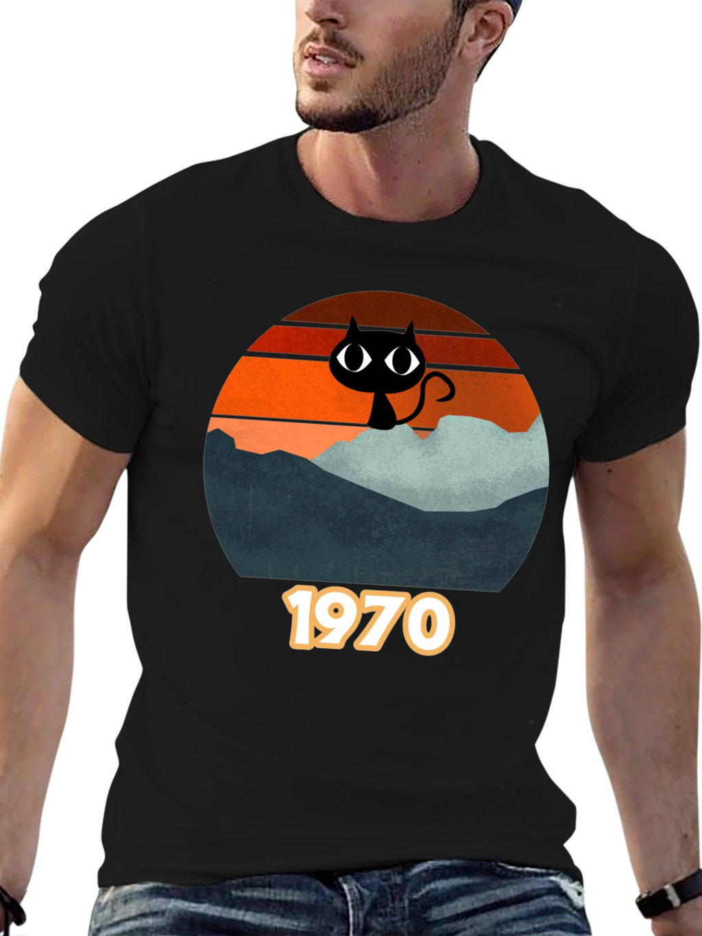 Retro 1970s Black Cat Silhouette T-Shirt