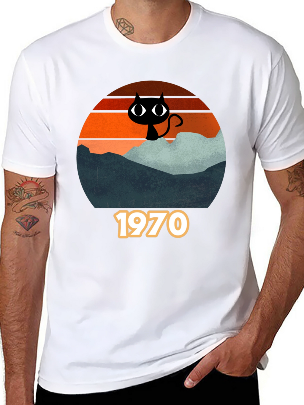 Retro 1970s Black Cat Silhouette T-Shirt