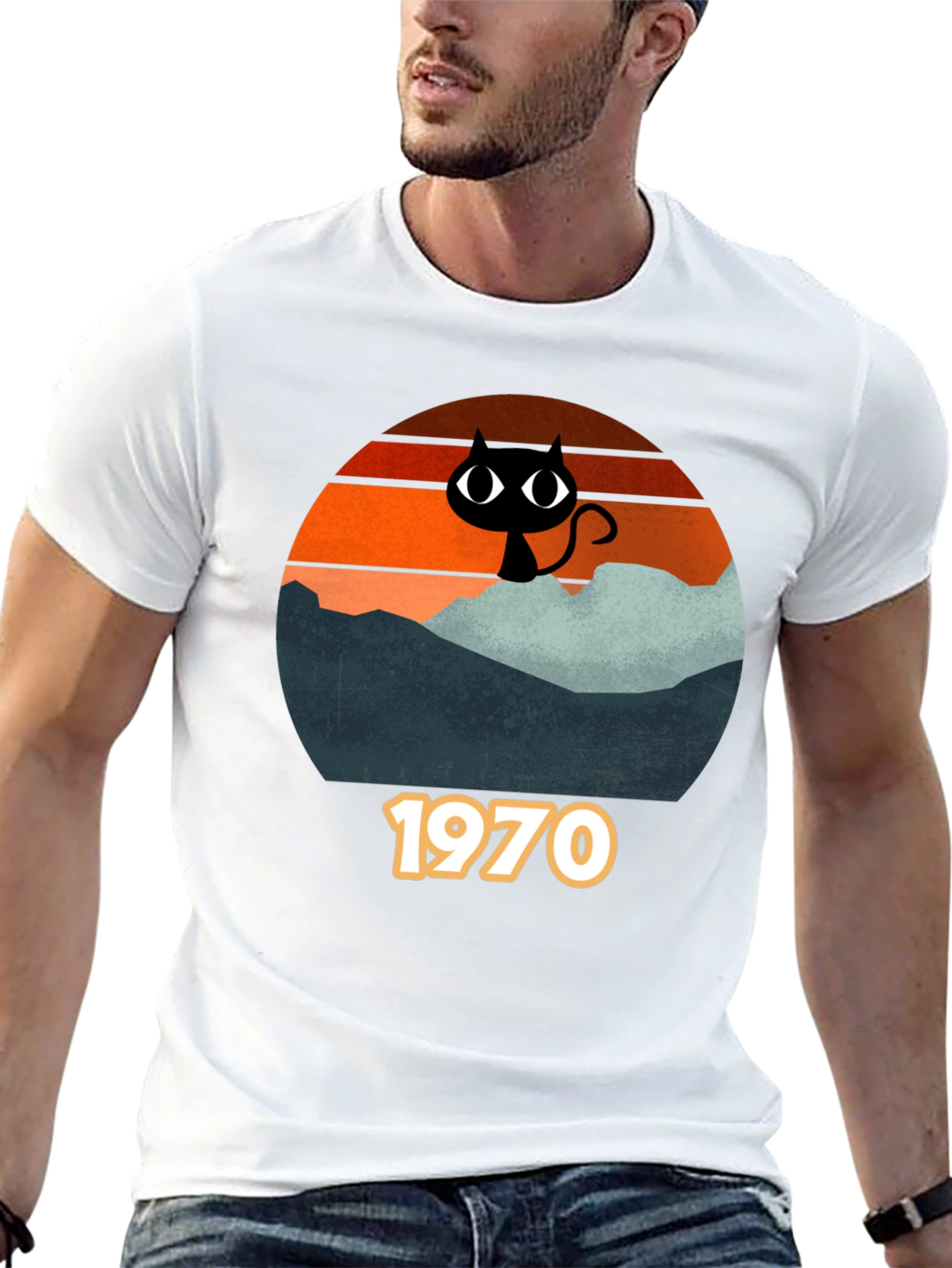 Retro 1970s Black Cat Silhouette T-Shirt