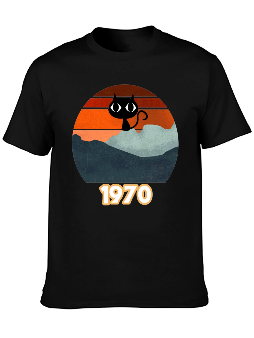 Retro 1970s Black Cat Silhouette T-Shirt