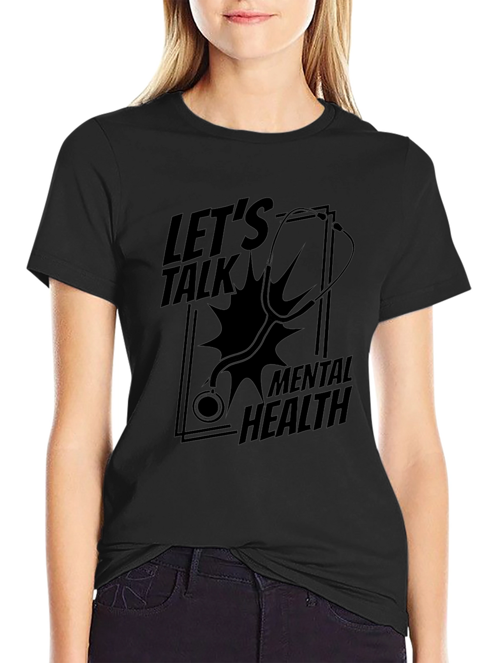 Lets Talk Mental Health Black Graphic T-Shirt